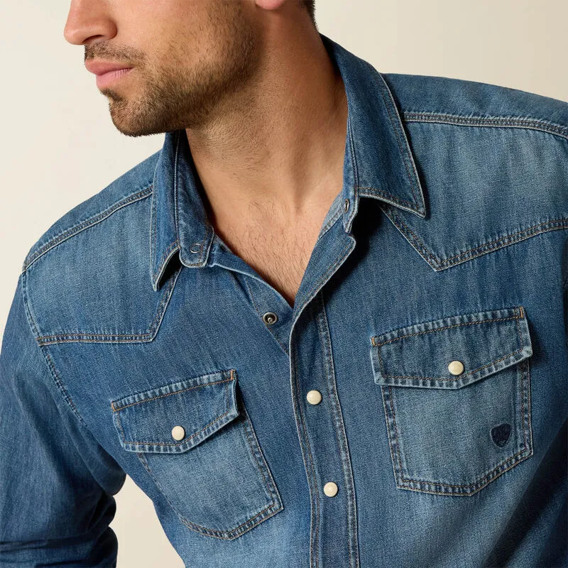 Ariat Mens Denim Retro Long Sleeve Shirt - Stone-4