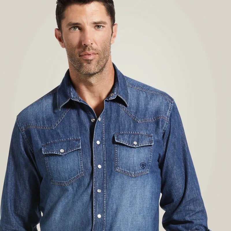 Ariat Mens Denim Retro Long Sleeve Shirt - Stone-5