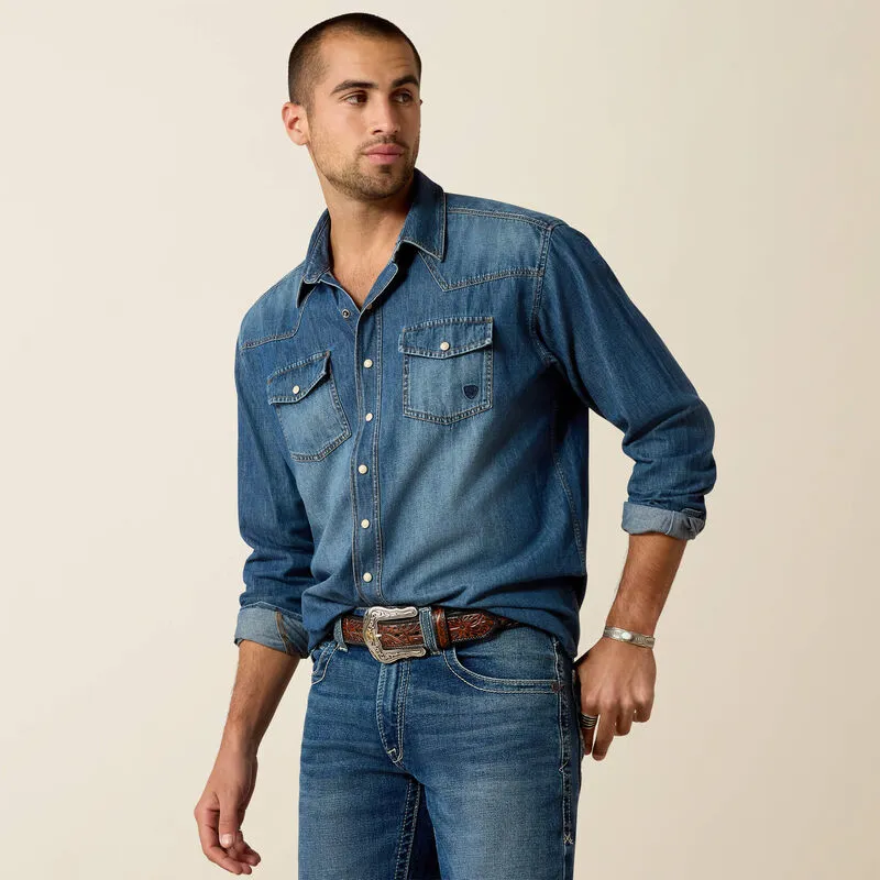 Ariat Mens Denim Retro Long Sleeve Shirt - Stone