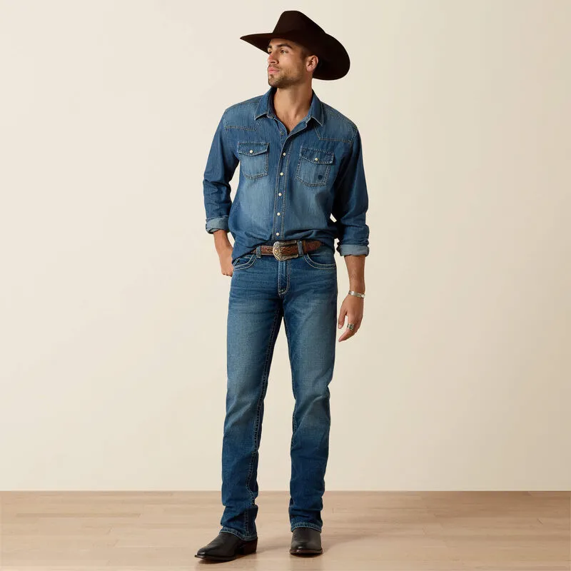 Ariat Mens Denim Retro Long Sleeve Shirt - Stone-3
