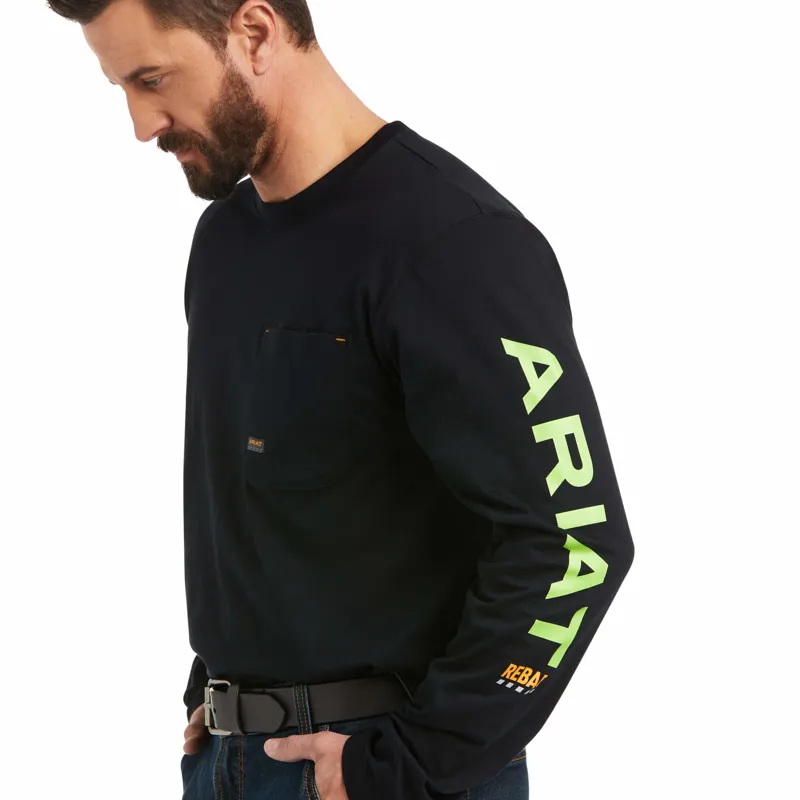 Ariat Men's Rebar Workman Logo LS T-Shirt - Black/Lime Stock Error XL-1