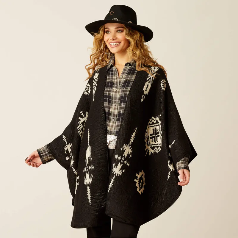 Ariat Ladies Delta Poncho - Black/Summer Sand-2