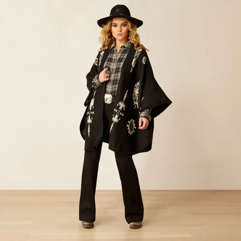 Ariat Ladies Delta Poncho - Black/Summer Sand