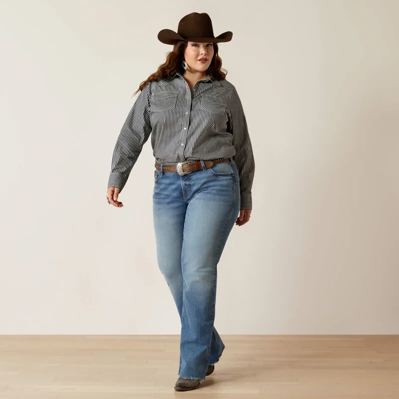 Ariat Ladies Railroad Stripe Snap LS Shirt - Indigo Stripe-2
