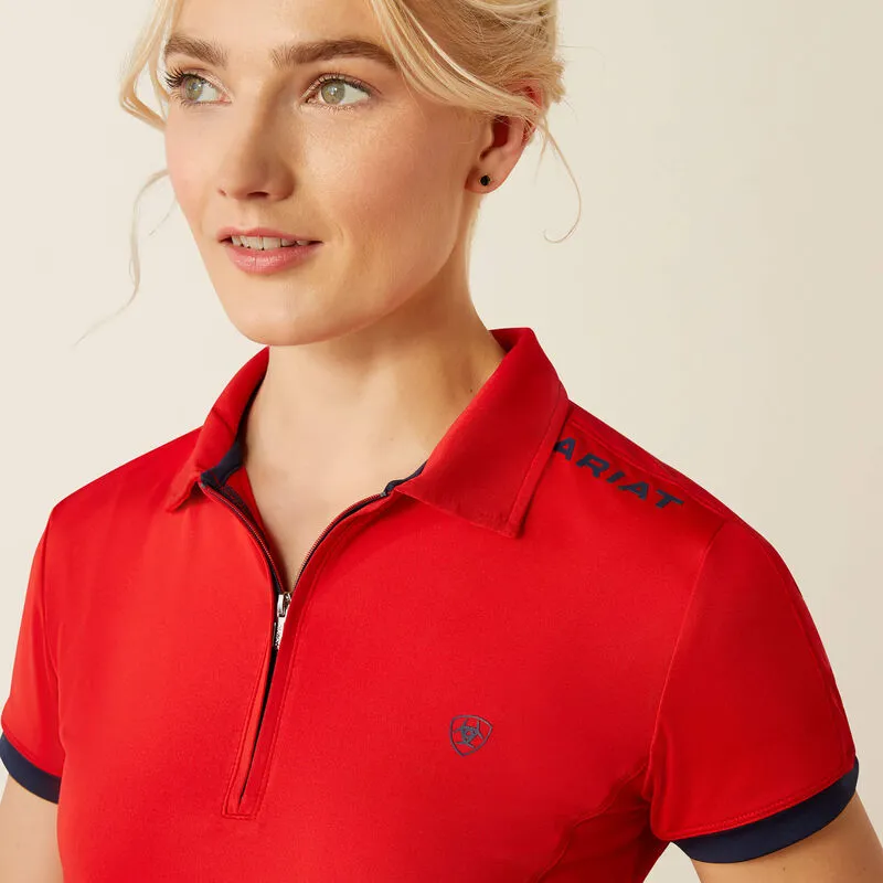Ariat Ladies Bandera Team 1/4 Zip Polo - Weg Red-1