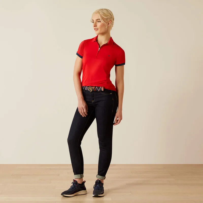 Ariat Ladies Bandera Team 1/4 Zip Polo - Weg Red-2