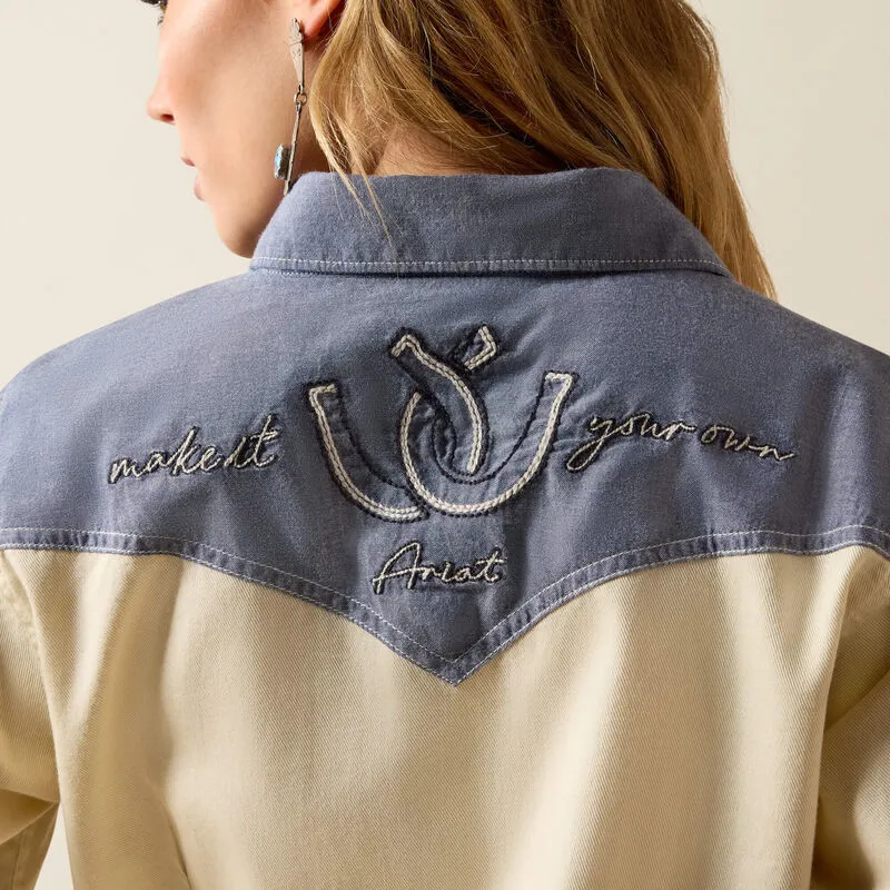 Ariat Horseshoe Western Snap Shirt - Summer Sand - Chambray-2