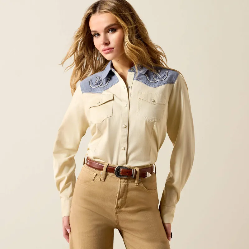 Ariat Horseshoe Western Snap Shirt - Summer Sand - Chambray