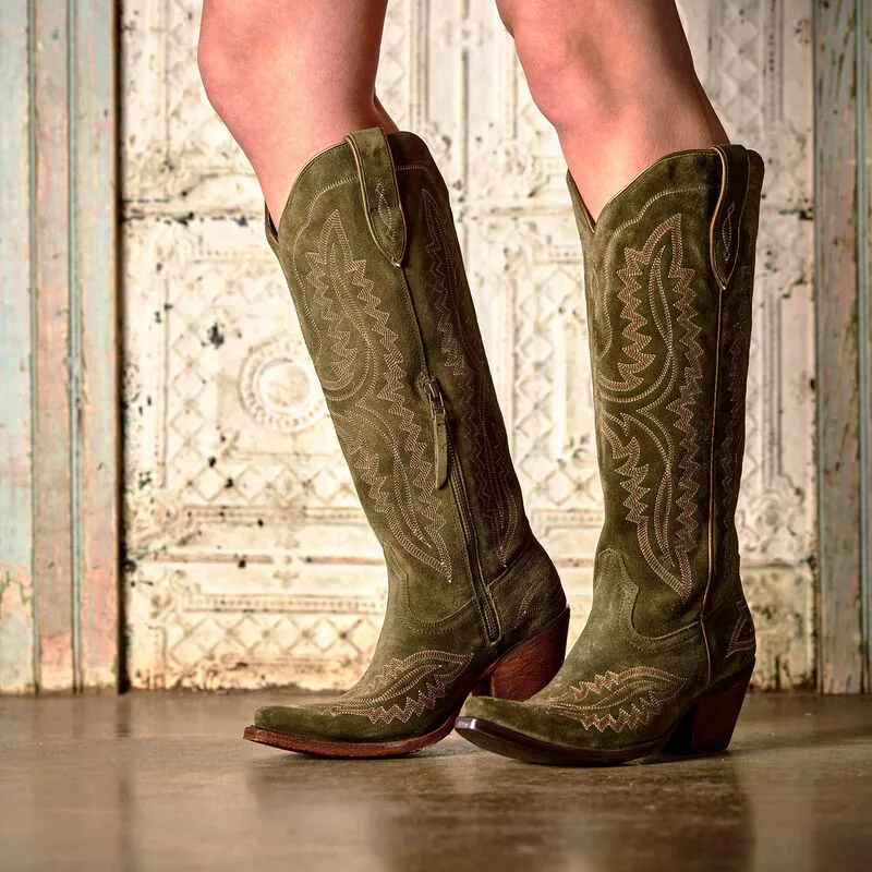 Ariat Casanova Western Boot - Soft Olive Suede-1