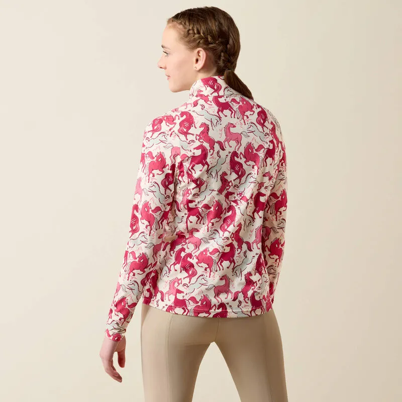 Ariat Youth Lunaveil 1/4 Zip Baselayer - Vanilla Horsin' Around Print-1