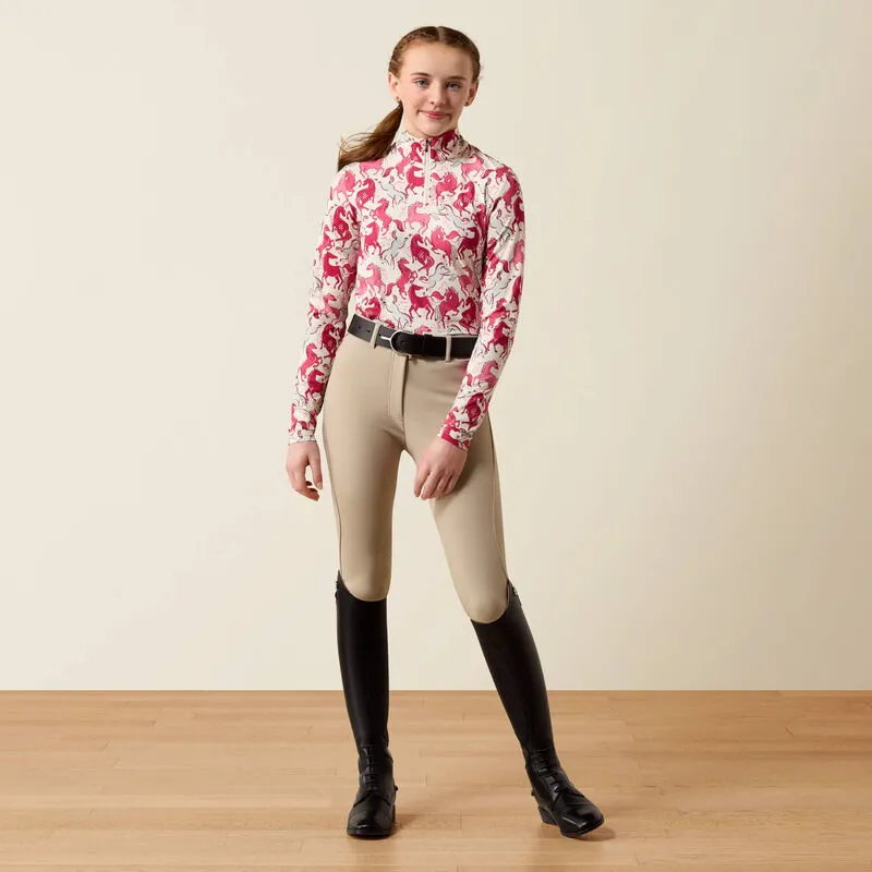 Ariat Youth Lunaveil 1/4 Zip Baselayer - Vanilla Horsin' Around Print-2