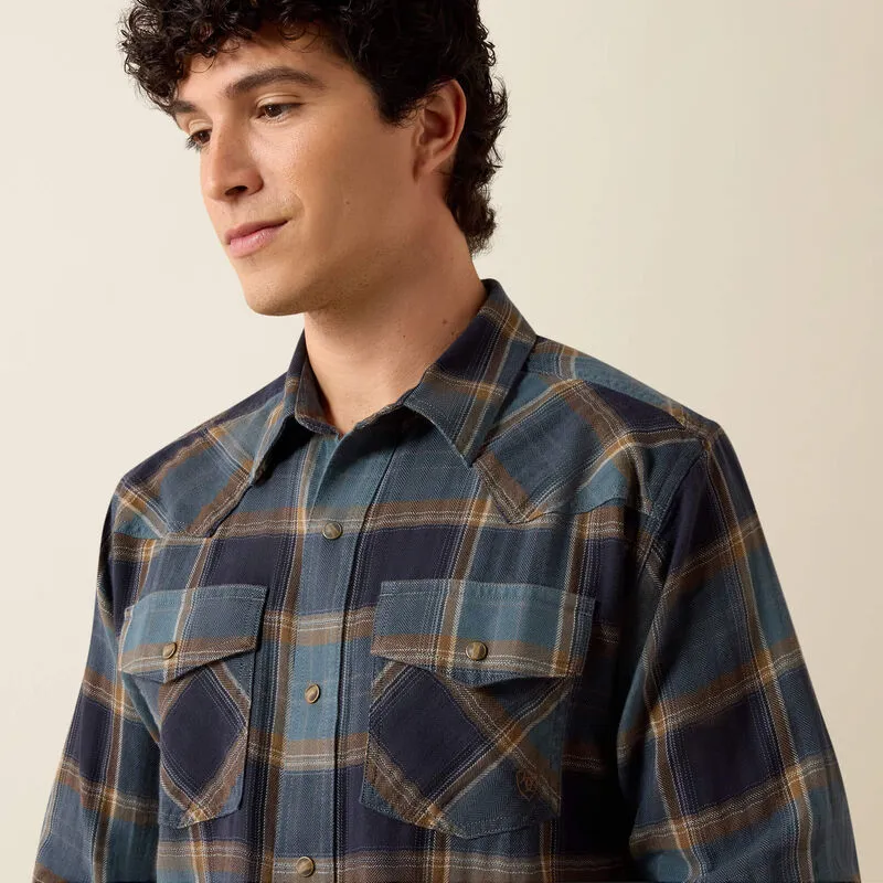 Ariat Retro Harbert Fitted Long Sleeve Snap Shirt - Inkwell Plaid-3
