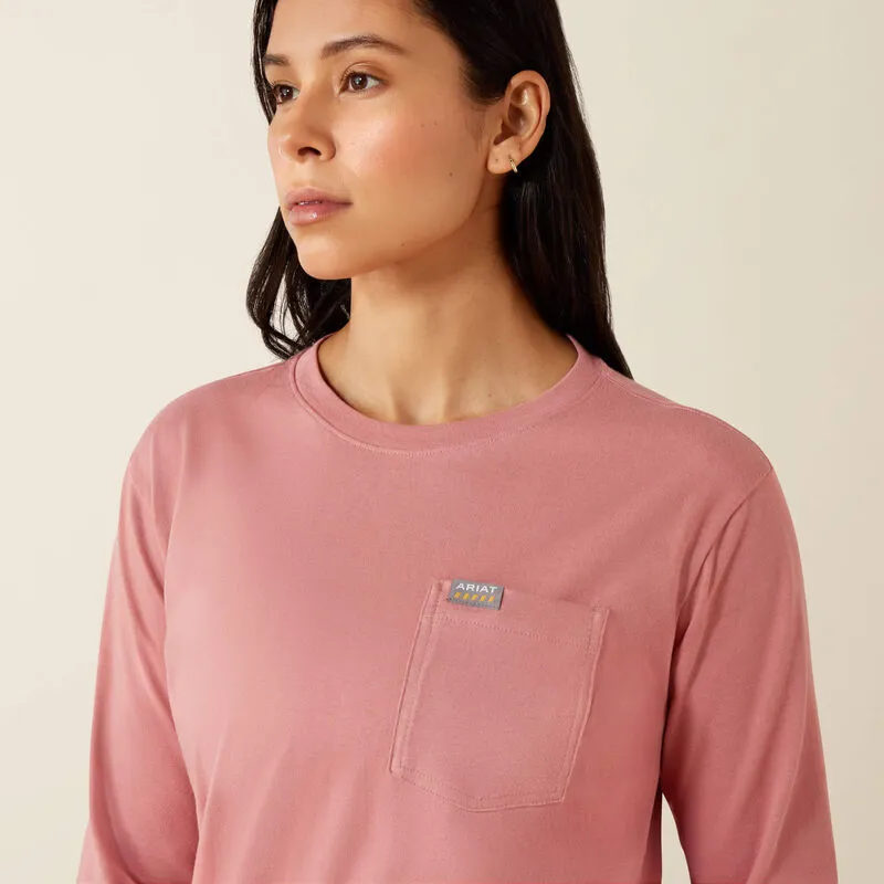 Ariat Ladies Rebar Cotton Strong Flying Eagle Long Sleeve T-Shirt - Dusty Rose-5