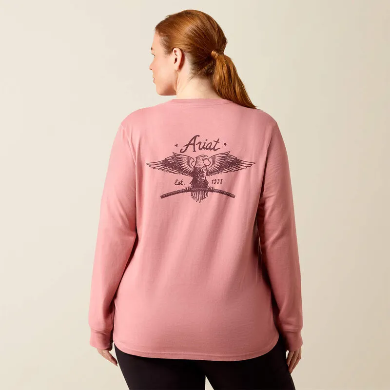 Ariat Ladies Rebar Cotton Strong Flying Eagle Long Sleeve T-Shirt - Dusty Rose-2