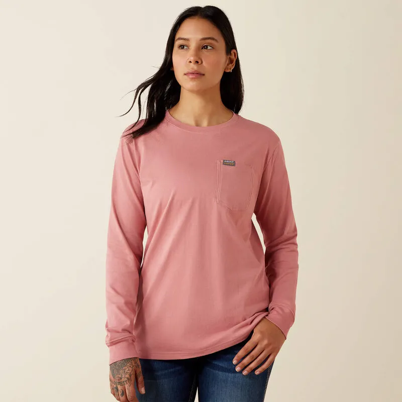 Ariat Ladies Rebar Cotton Strong Flying Eagle Long Sleeve T-Shirt - Dusty Rose