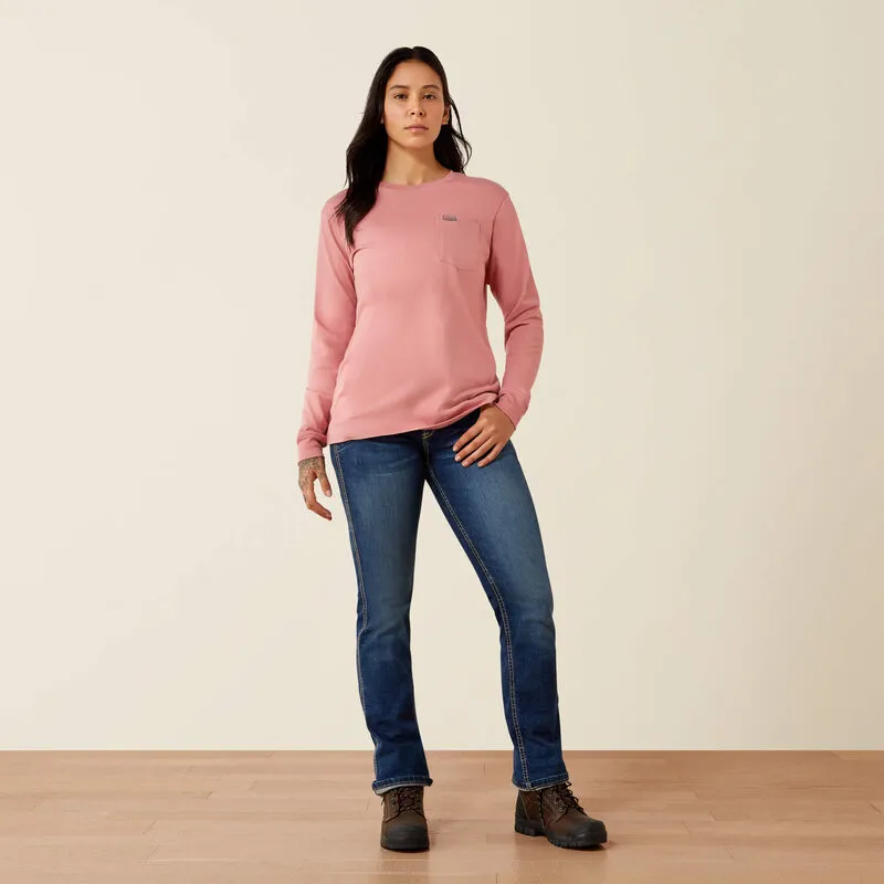 Ariat Ladies Rebar Cotton Strong Flying Eagle Long Sleeve T-Shirt - Dusty Rose-3