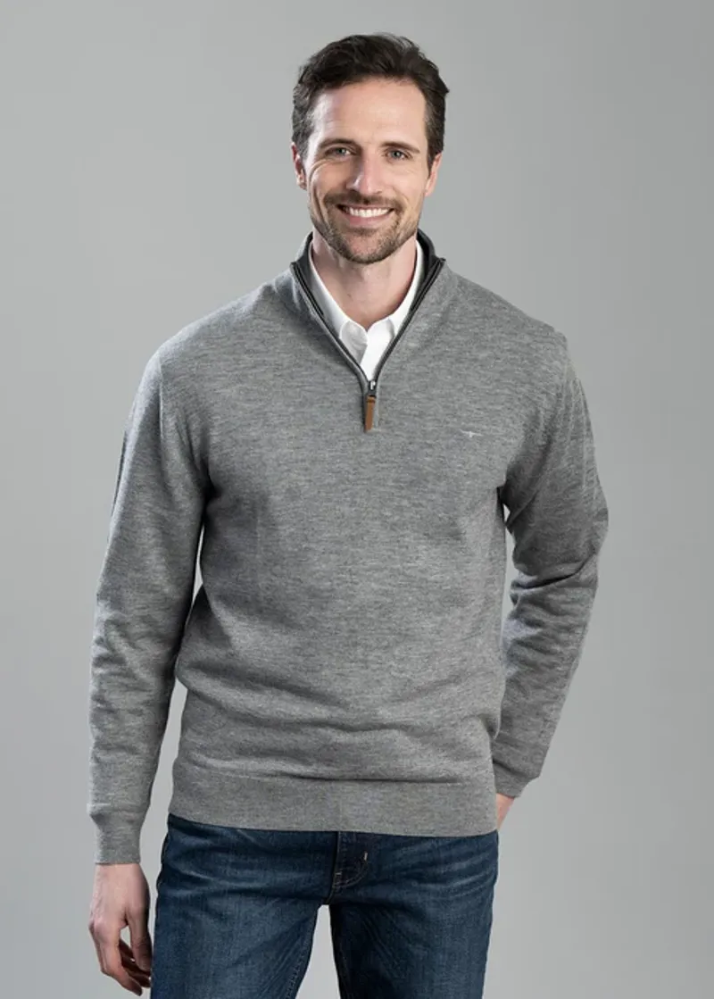 RMW Ernest Gents 1/4 Zip Sweater - Pale Grey-1