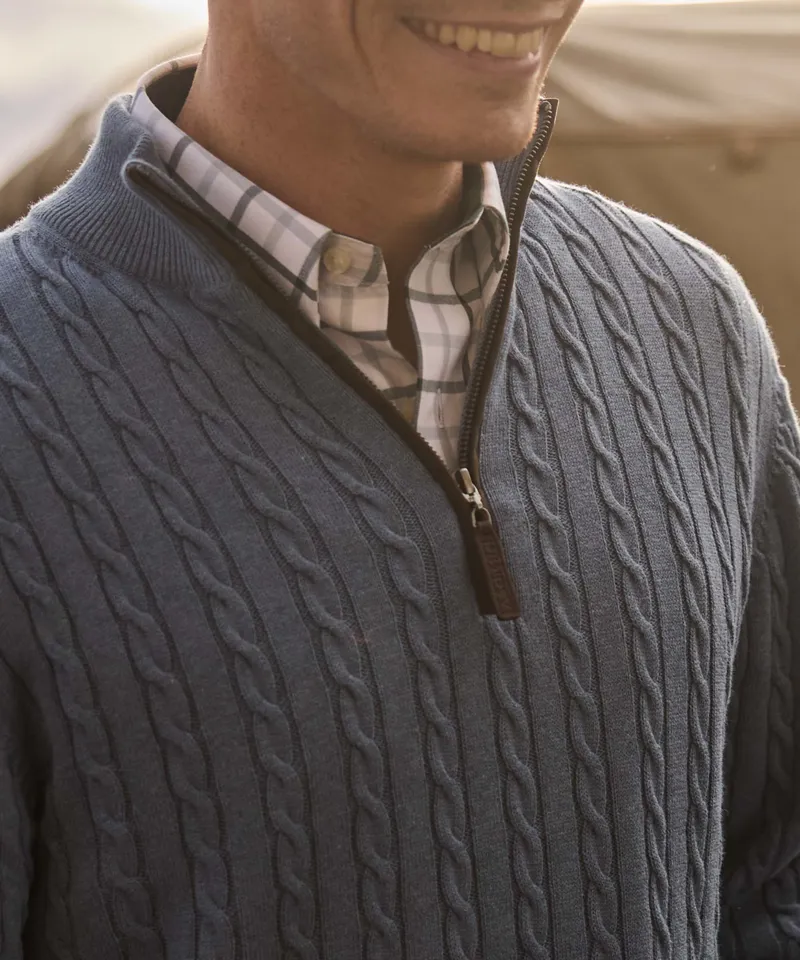 Schoffel Calton Cotton Cashmere Cable 1/4 Zip Jumper - Lake Blue-4