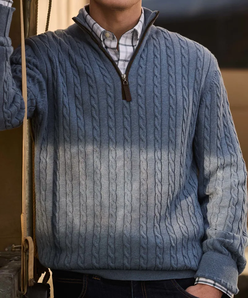 Schoffel Calton Cotton Cashmere Cable 1/4 Zip Jumper - Lake Blue-3