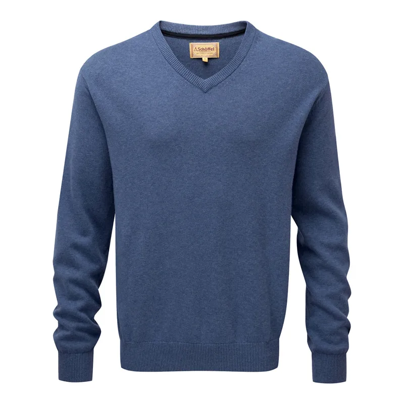 Schoffel Cotton/Cashmere V Neck Jumper - Stone Blue SIZES XL + XXL