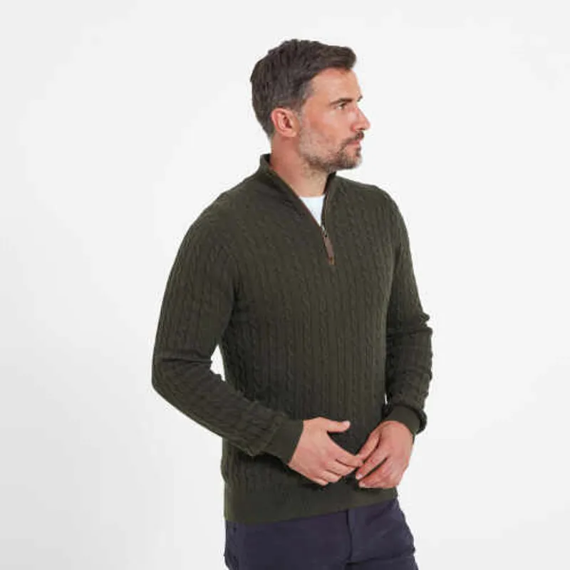 Schoffel Cashmere Cable 1/4 Zip Jumper - Loden Green -1
