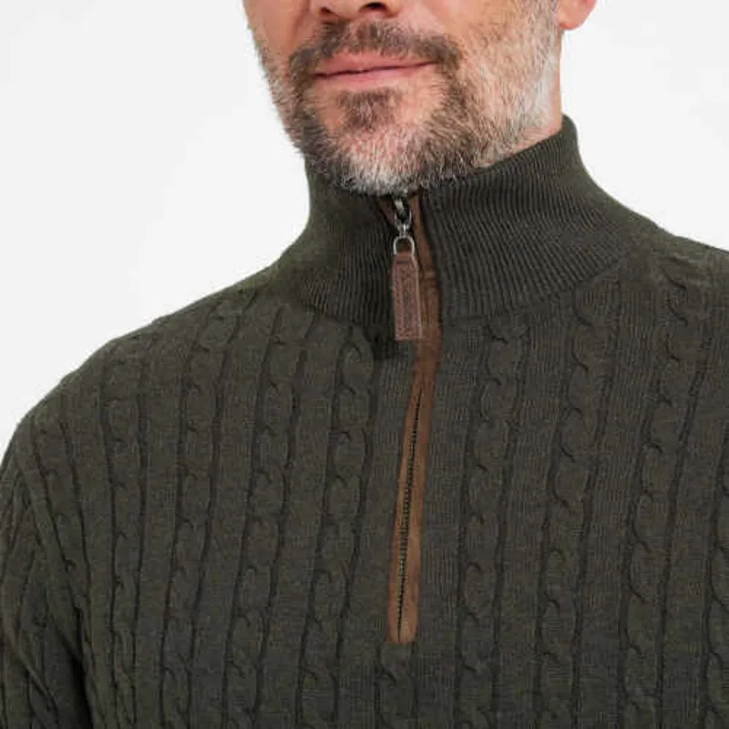Schoffel Cashmere Cable 1/4 Zip Jumper - Loden Green -4