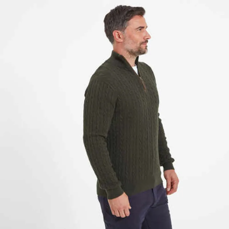Schoffel Cashmere Cable 1/4 Zip Jumper - Loden Green -3