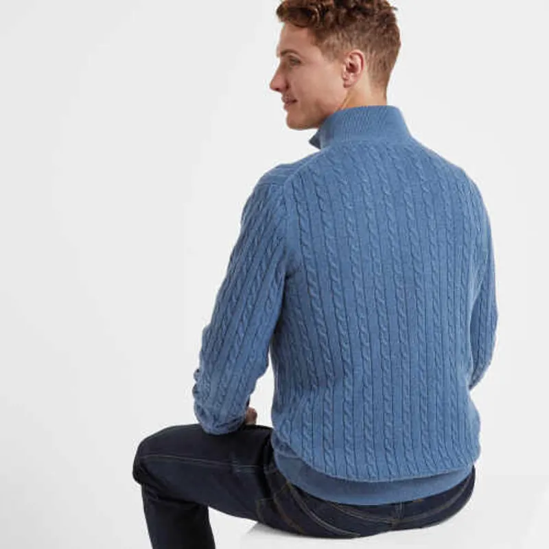 Schoffel Cashmere Cable 1/4 Zip Jumper - Stone Blue-2