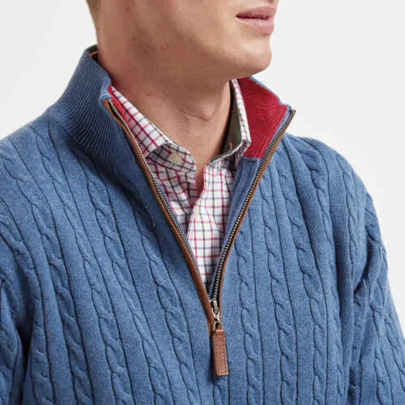 Schoffel Cashmere Cable 1/4 Zip Jumper - Stone Blue-3