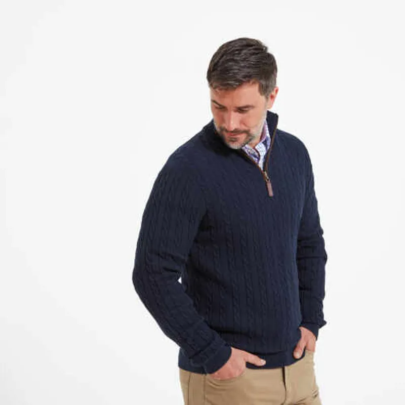 Schoffel Cashmere Cable 1/4 Zip Jumper - Navy -1