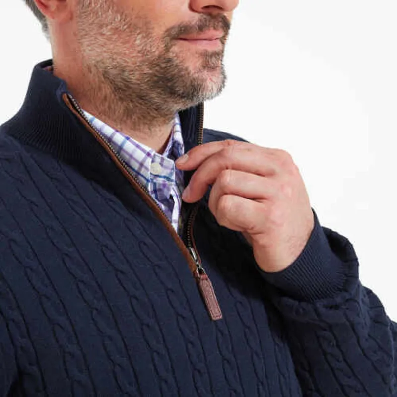 Schoffel Cashmere Cable 1/4 Zip Jumper - Navy -3
