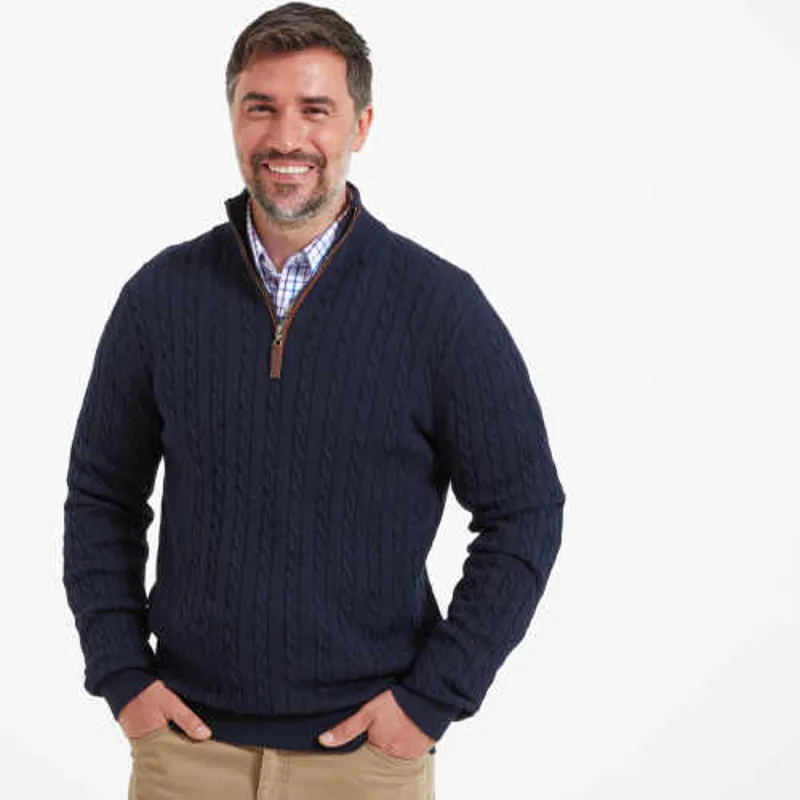 Schoffel Cashmere Cable 1/4 Zip Jumper - Navy 