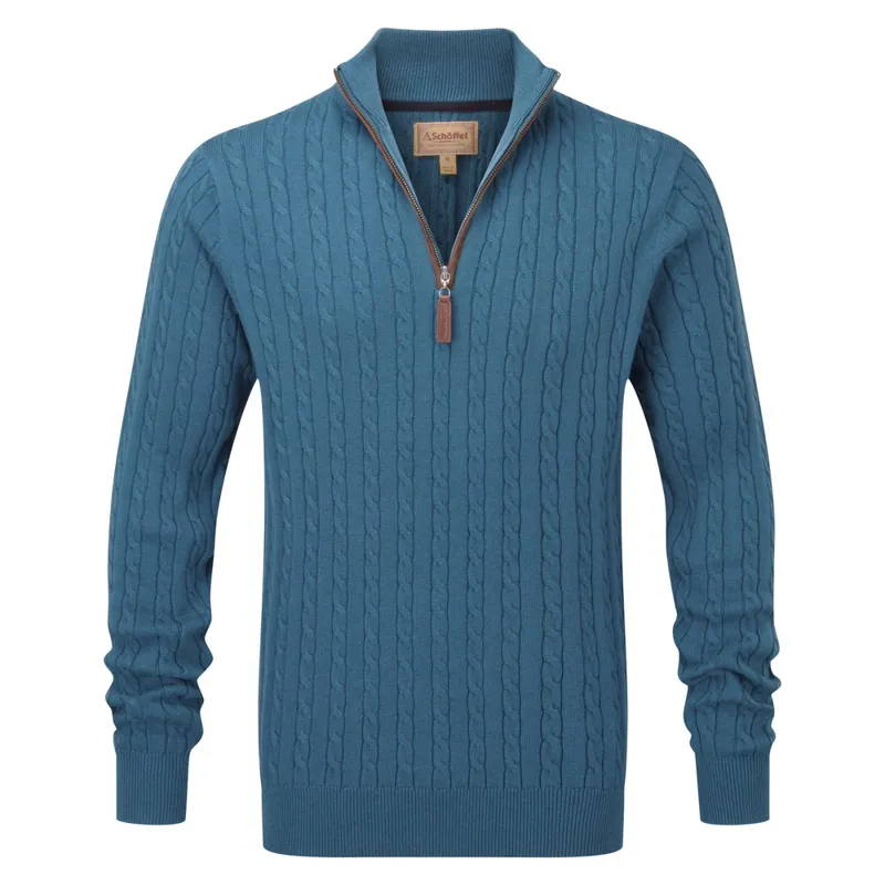 Schoffel Cotton Cashmere Cable 1/4 Zip Jumper - Dark Teal