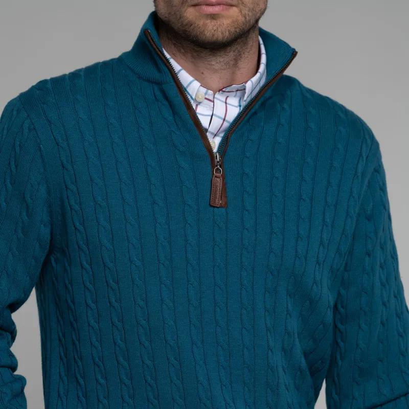 Schoffel Cotton Cashmere Cable 1/4 Zip Jumper - Dark Teal-1
