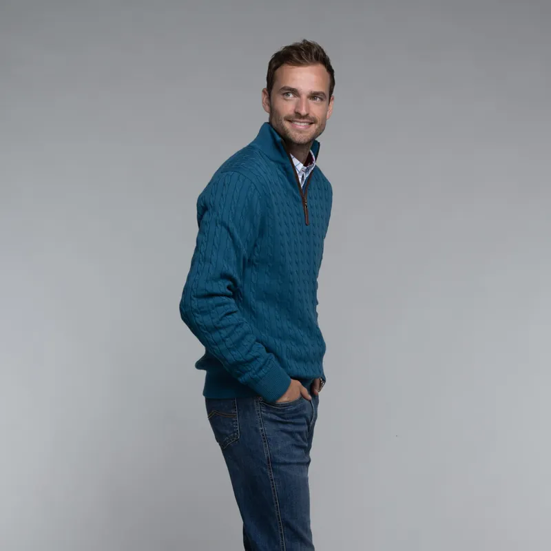 Schoffel Cotton Cashmere Cable 1/4 Zip Jumper - Dark Teal-2