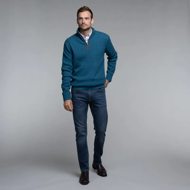 Schoffel Cotton Cashmere Cable 1/4 Zip Jumper - Dark Teal-3