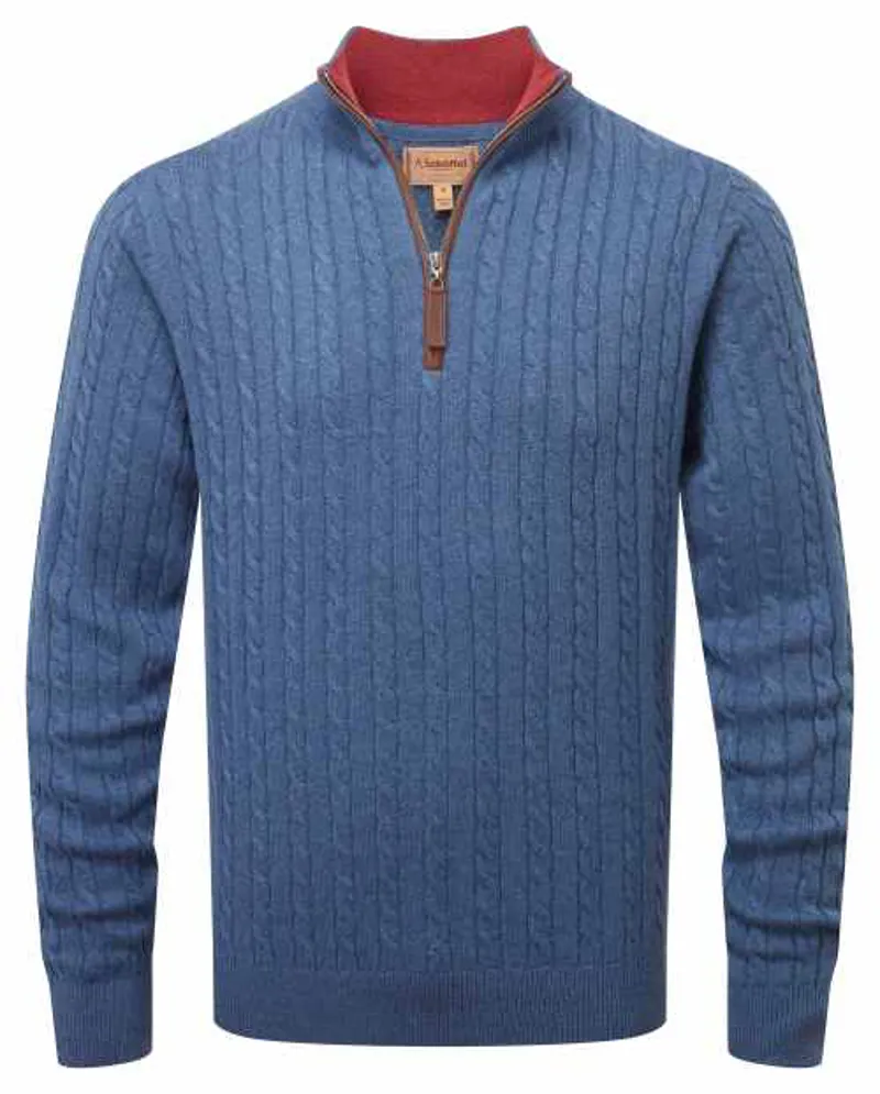 Schoffel Cashmere Cable 1/4 Zip Jumper - Stone Blue-4
