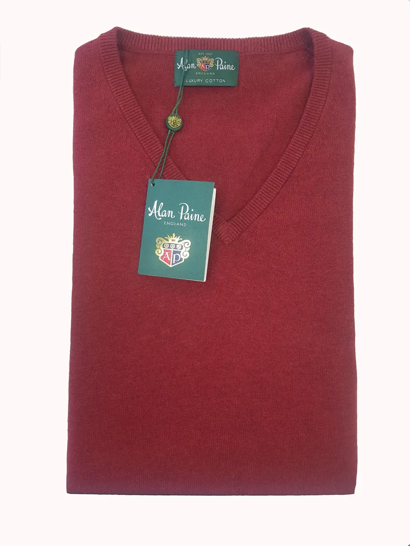Alan Paine Rothwell Gents V Neck Jumper - Claret