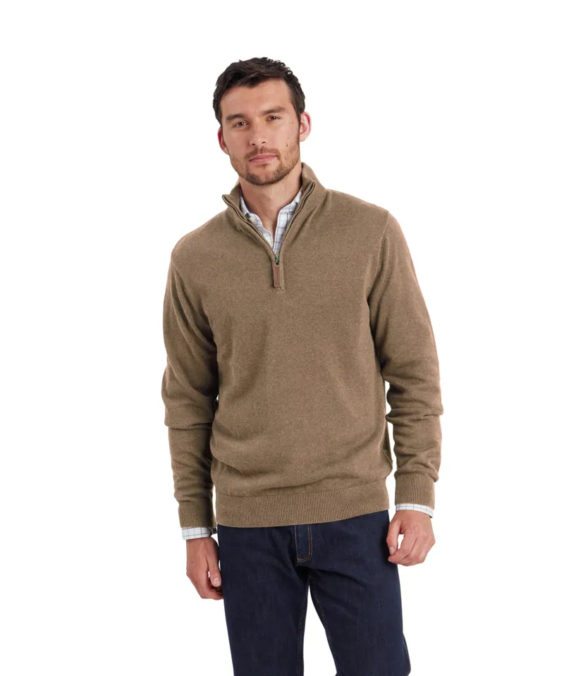 Schoffel Lewis Lambswool 1/4 Zip Jumper - Mushroom