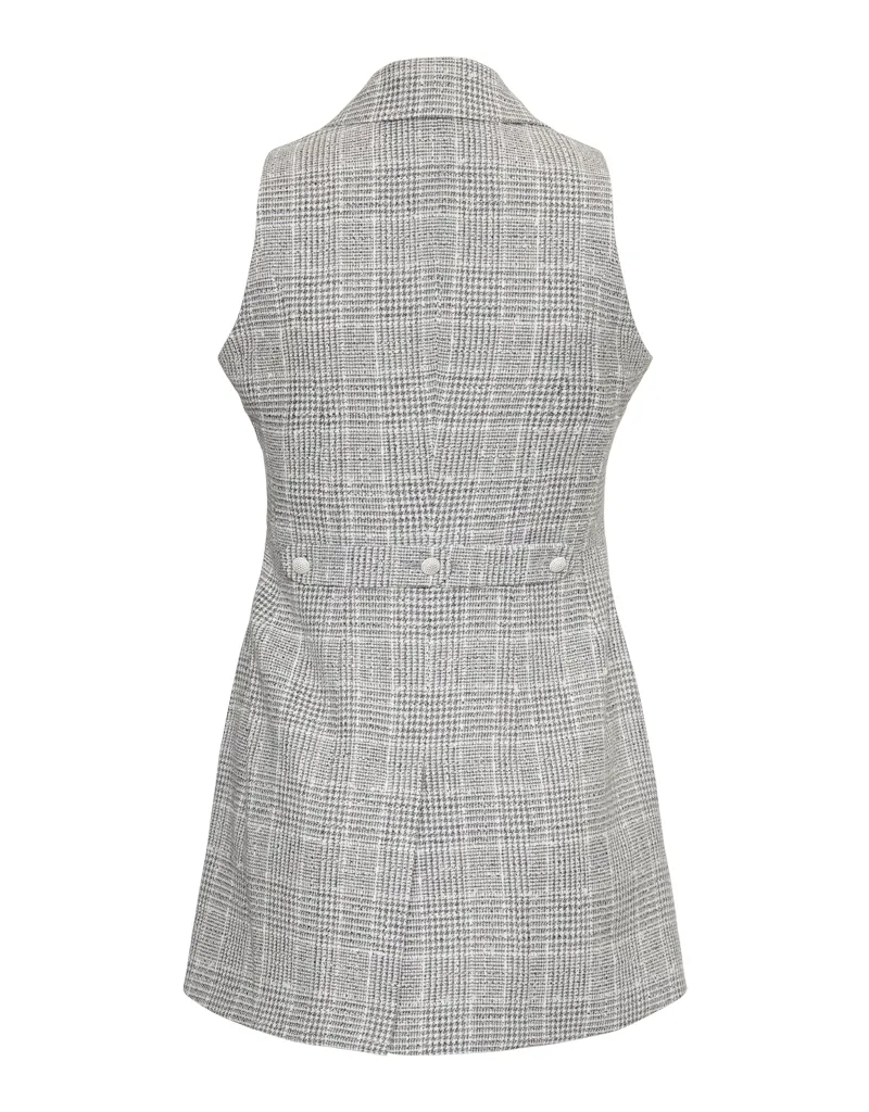 Anna Lascata Anna Ladies Tweed Waistcoat - Grey Houndstooth Check-1