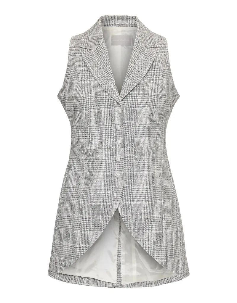Anna Lascata Anna Ladies Tweed Waistcoat - Grey Houndstooth Check