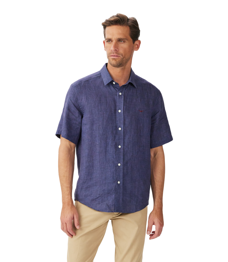 RMW Newman Short Sleeve Linen Shirt - Navy-1