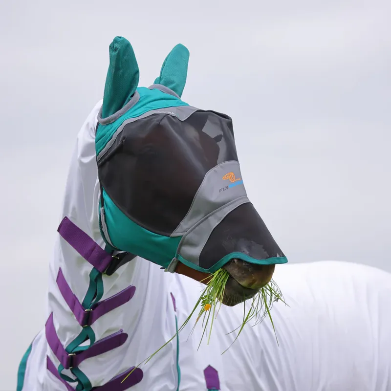 Shires De Luxe Fly Mask With Ears and Nose - Green-2
