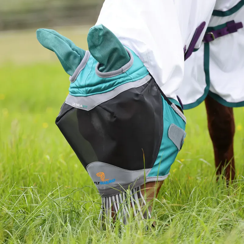 Shires De Luxe Fly Mask With Ears and Tassels - Green -2