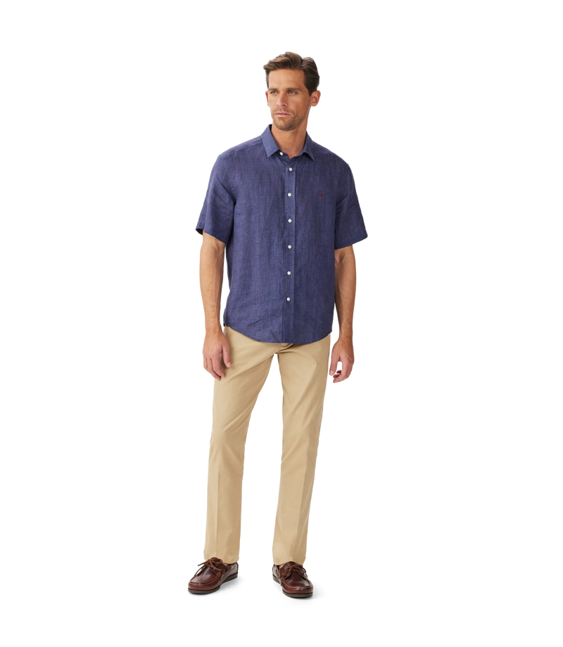 RMW Newman Short Sleeve Linen Shirt - Navy-2