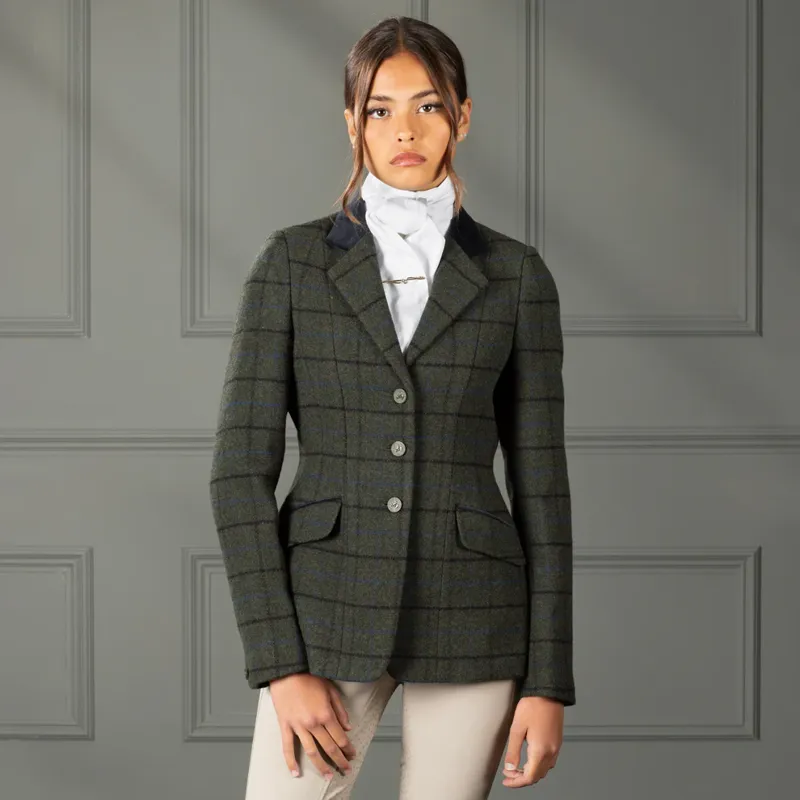 Shires Aubrion Ladies Saratoga Show Jacket - Dark Green Check-2