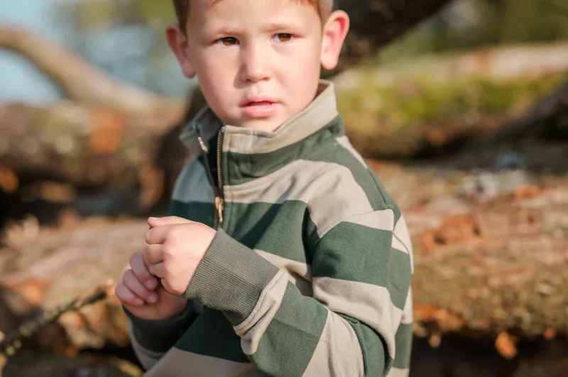 Sew Aneira Childs Striped 1/4 Zip Sweatshirt - Forest Green-1