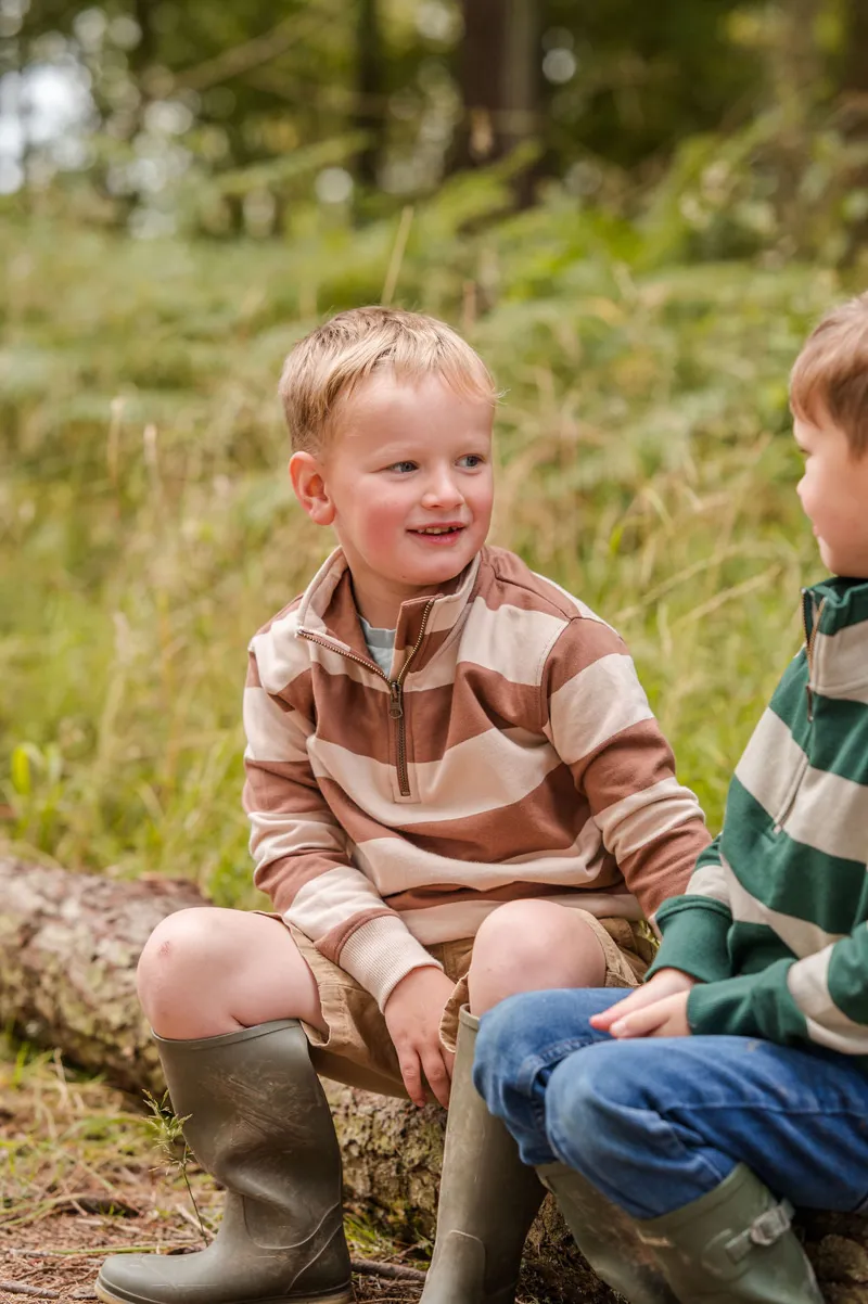 Sew Aneira Childs Striped 1/4 Zip Sweatshirt - Mocha-1