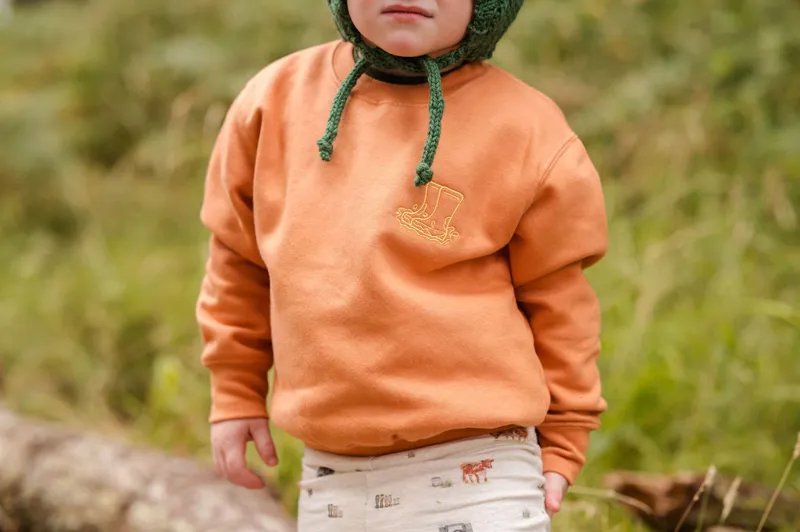 Sew Aneira Childs Embroidered Welly Sweatshirt - Orange-3