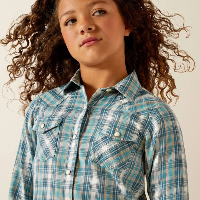 Ariat Youth Darla Shirt - Aquamarine Plaid-2